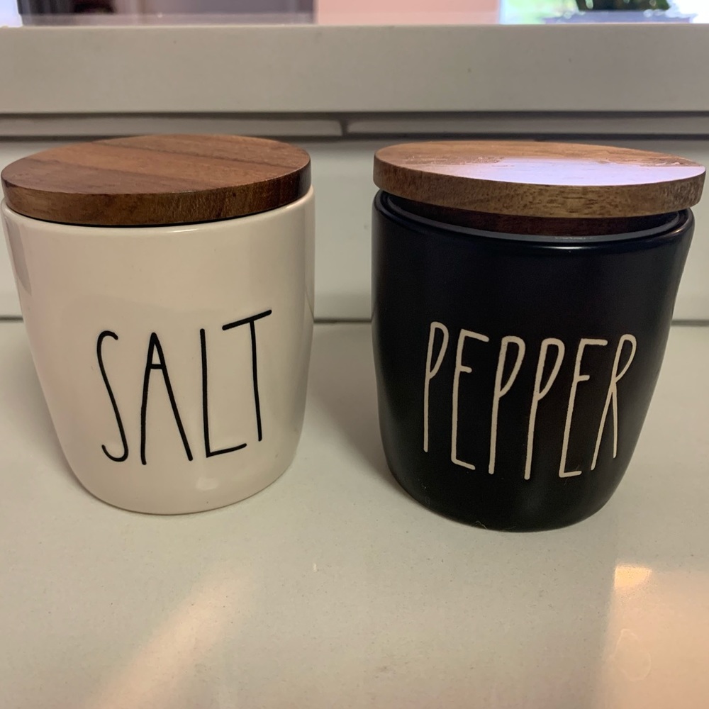 Rae Dunn Salt & Pepper cellars with wood lids